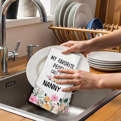 Nanny Gifts from Grandkids Kitchen Towels, Christmas Mothers Day Birthday Gift for Nannys Hand Towel, My Favorite People Call Me Nanny Flower Decorative Tea Dish Towels for Kitchen, 16x24in