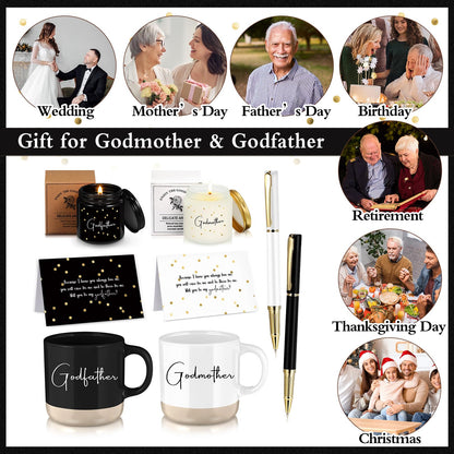 2 Sets 8 Pcs Godparents Proposal Gift Madrina Padrino Mug Will You Be My Godparents from Godchild Card Scented Candle Jar Pen Baptism Gift for Mother's Day Father's Day Godmother Godfather(English)