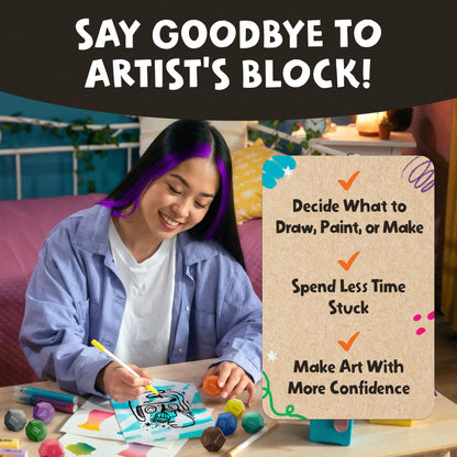 Art Dice – 12-Sided Wooden Dice with 120 Prompts to Help You Decide What to Draw or Paint – Creative Playbook with Games and Activities – Fun, Inspiring Gift for Artists of All Levels