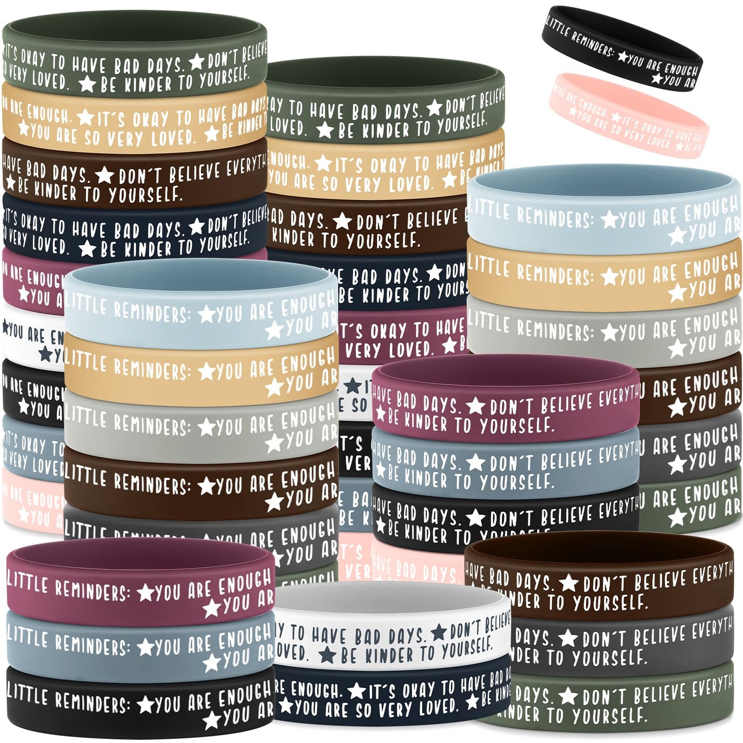 Ecation 36 Pcs Mental Health Awareness Month Wristbands Bulk Motivational Rubber Bracelets Positive Silicone Bracelets Mental Health Gifts for Office Public Social Event Student