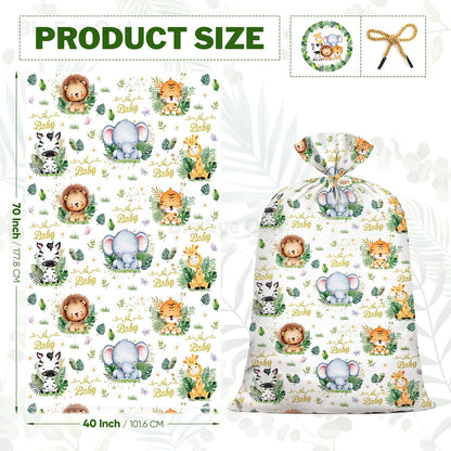 2Pcs Extra Large Baby Shower Plastic Gift Bags 70"x 40" Jumbo Safari Jungle Animals Present Bag XXL Big Gift Wrapping Bags Oversized Reusable Baby Gender Reveal Birthday Party Favors Goody Bags