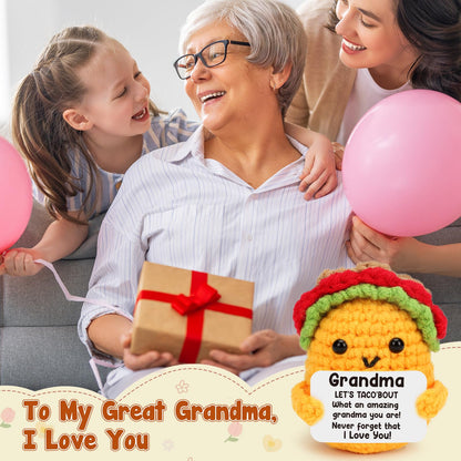 LuoHere Grandma Gifts Mothers Day Birthday Gifts for Grandmother from Grandkids, Gigi Gift for Great Best Grandma Ever Mothers Day Christmas Funny Granny Grandparents Mimi Nana Handmade Crochet Taco