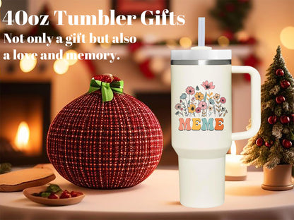 40 oz Tumbler with Handle for Meme.Mothers Day Tumbler Gifts for Meme.Birthday Anniversary Christmas Meme Gift.Meme Cup Meme Tumblers from Grandchildren.