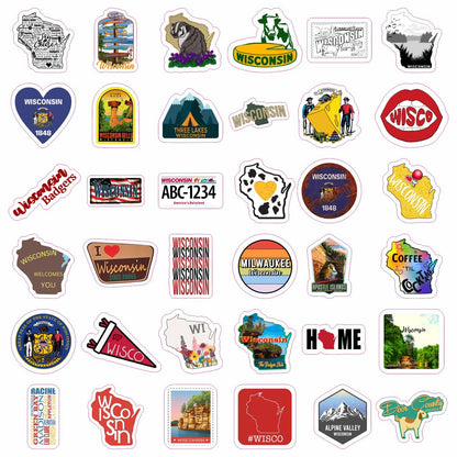 BulbaCraft Wisconsin Stickers for Water Bottle and Laptop - Wisconsin Party Supplies & Decorations, Waterproof Vinyl Decals, State Pride and Icon Stickers, Gifts for Women & Men