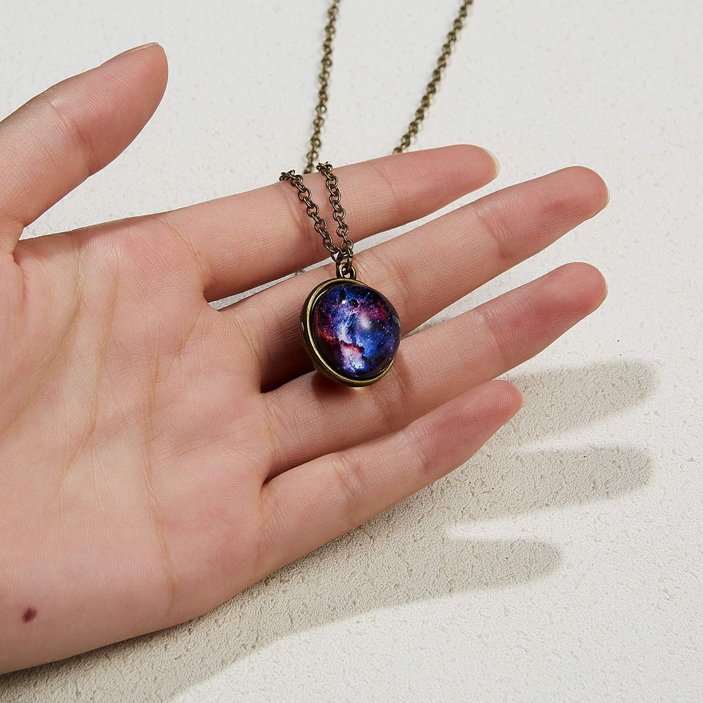 Yocoyee Galaxy Planet Pendant Necklace Glow in Dark Double Side Glass Crystal Ball Moon Earth Astronomy Universe Necklace Luminios Gemstone Necklace for Women Men Friends Gift