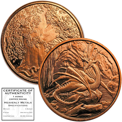 Nidhoggr Dragon Nordic 1 oz Pure .999 Copper Round Bullion Coin in Capsule - COA by Heavenly Metals