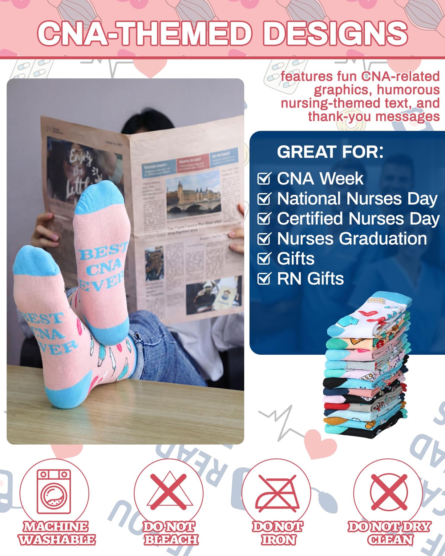 Didaey 12 Pairs CNA Week Nurse Sock for Women Nurse Week Gifts Cotton Crew Socks for Nursing Student Doctor CNA Accessories for Work Appreciation Gifts