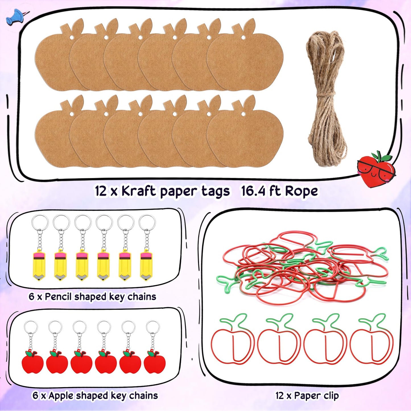 Pasimy 145 Pcs Teacher Appreciation Gifts Set Thank You Teacher Notebooks Pens Inspirational Stickers Apple Stress Ball Paper Clip Keychain Teacher's Day Gifts for School Classroom Office Supplies