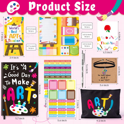 B1ykin Teacher Appreciation Gifts Set - 6pcs Best Teacher Ever Thank You Gifts with PU Notebook, Sticky Notes, Makeup Bag, Bracelet, Pen, Thank You Card for Coworkers Teachers (Art)