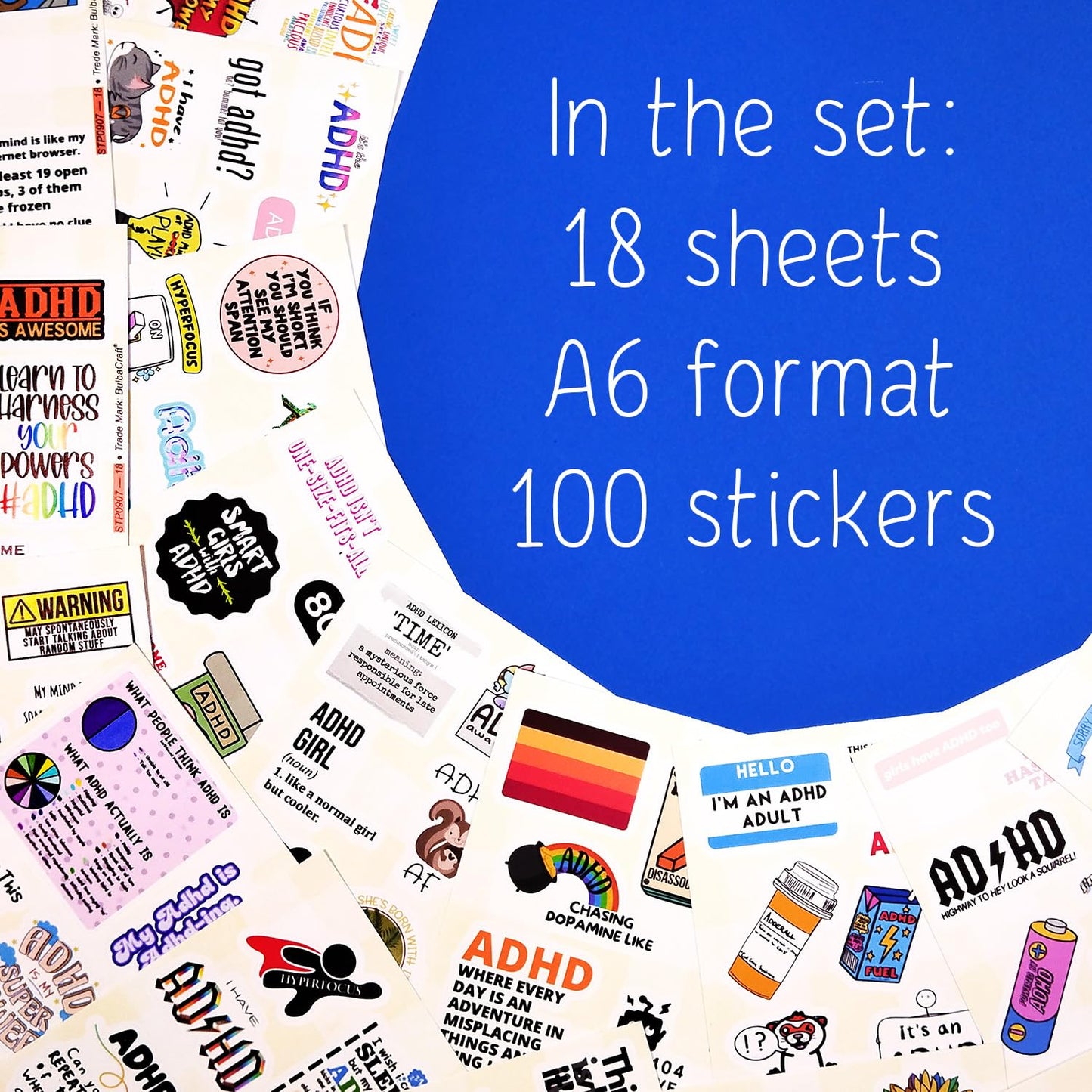 BulbaCraft 100Pcs Funny ADHD Stickers for Water Bottles, Laptops - ADHD Gifts for Adults, Gifts for Women & Men