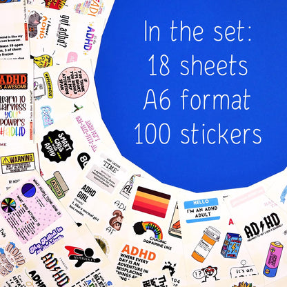 BulbaCraft 100Pcs Funny ADHD Stickers for Water Bottles, Laptops - ADHD Gifts for Adults, Gifts for Women & Men