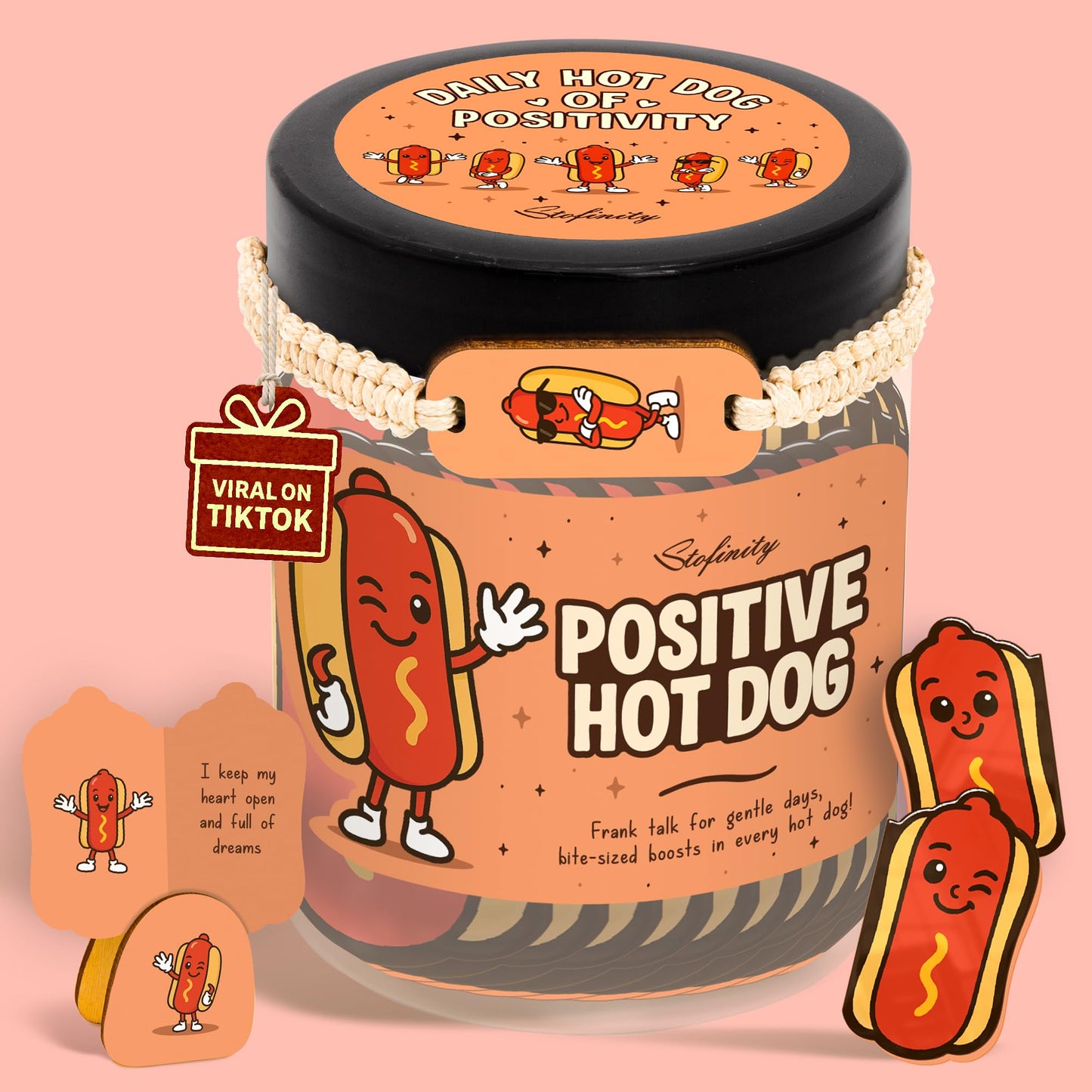 Stofinity Emotional Support Hot Dogs Gifts - Funny White Elephant Gifts For Teen Girl Trendy Stuff, Positive Affirmations Cards For Women Birthday, Hotdog Card For Christmas Basket Gift