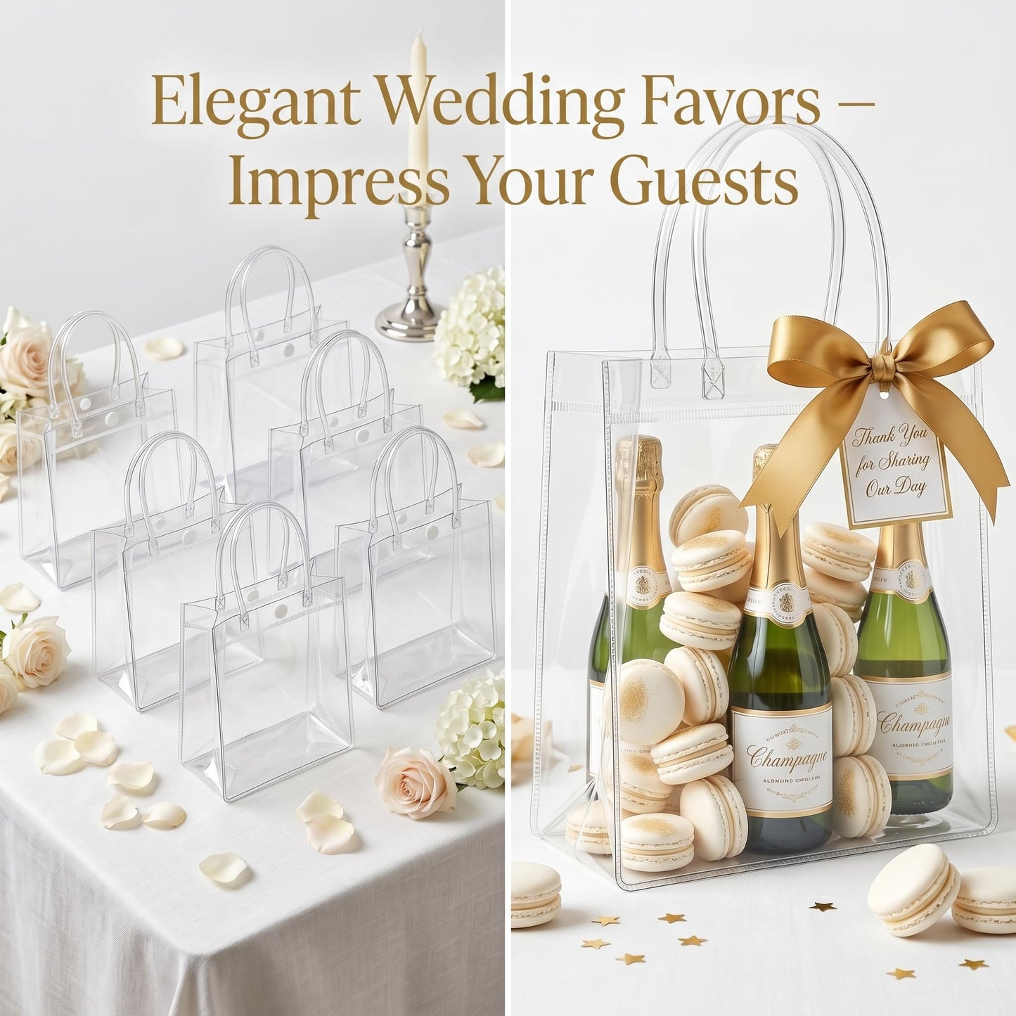 RJTLPNK 10-Pack Transparent PVC Gift Bags with Handles – Durable & Odorless Clear Plastic Bags for Wedding Favors, Birthday Parties & Corporate Events (7.87”L x 3.14”W x 7.87”H)
