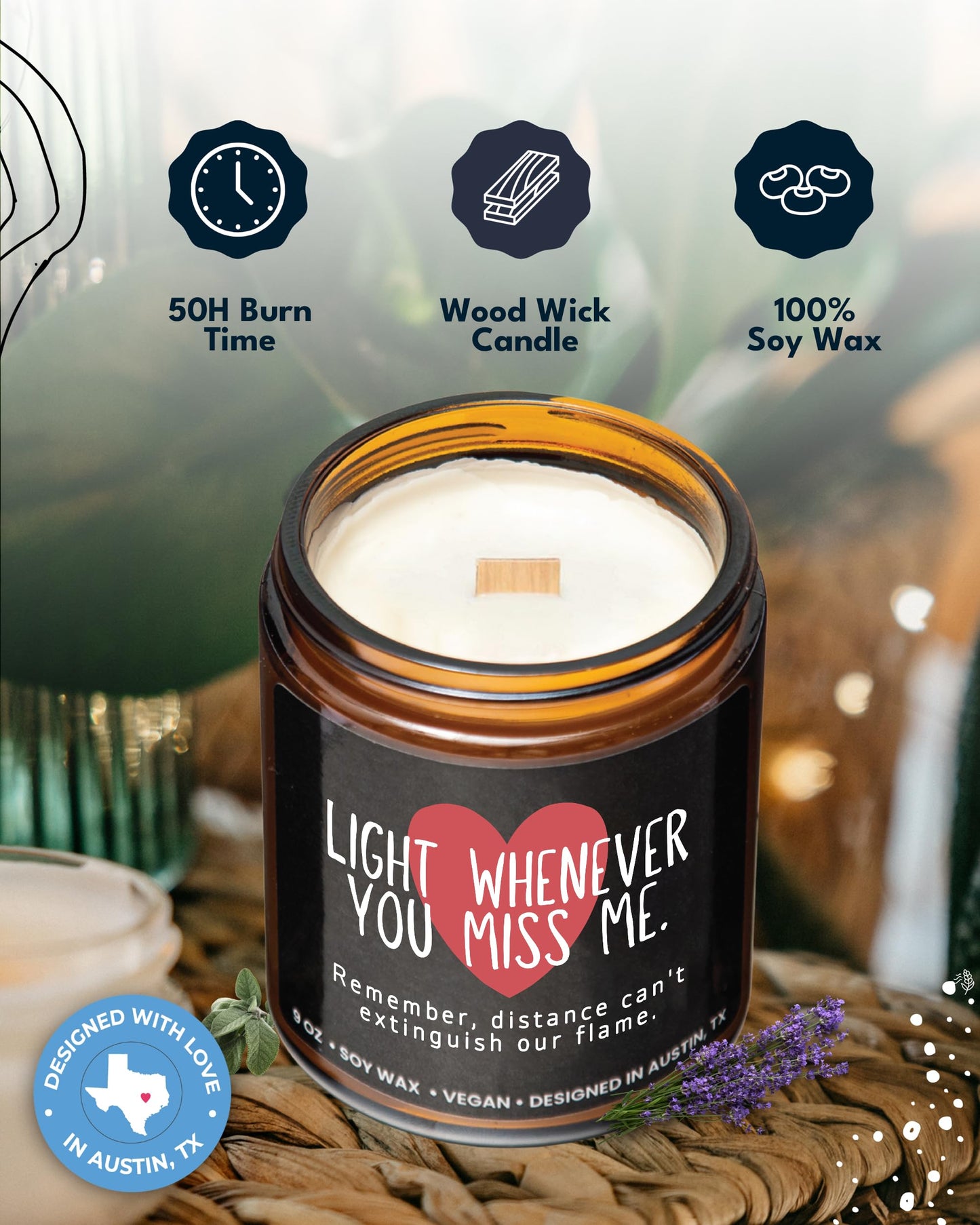 Long Distance Relationship Candle, Long Distance Relationship Gifts for Him, Thoughtful Gifts for Girlfriend or Boyfriend, Presents for Best Friend, Birthday, Christmas, Gift-Ready