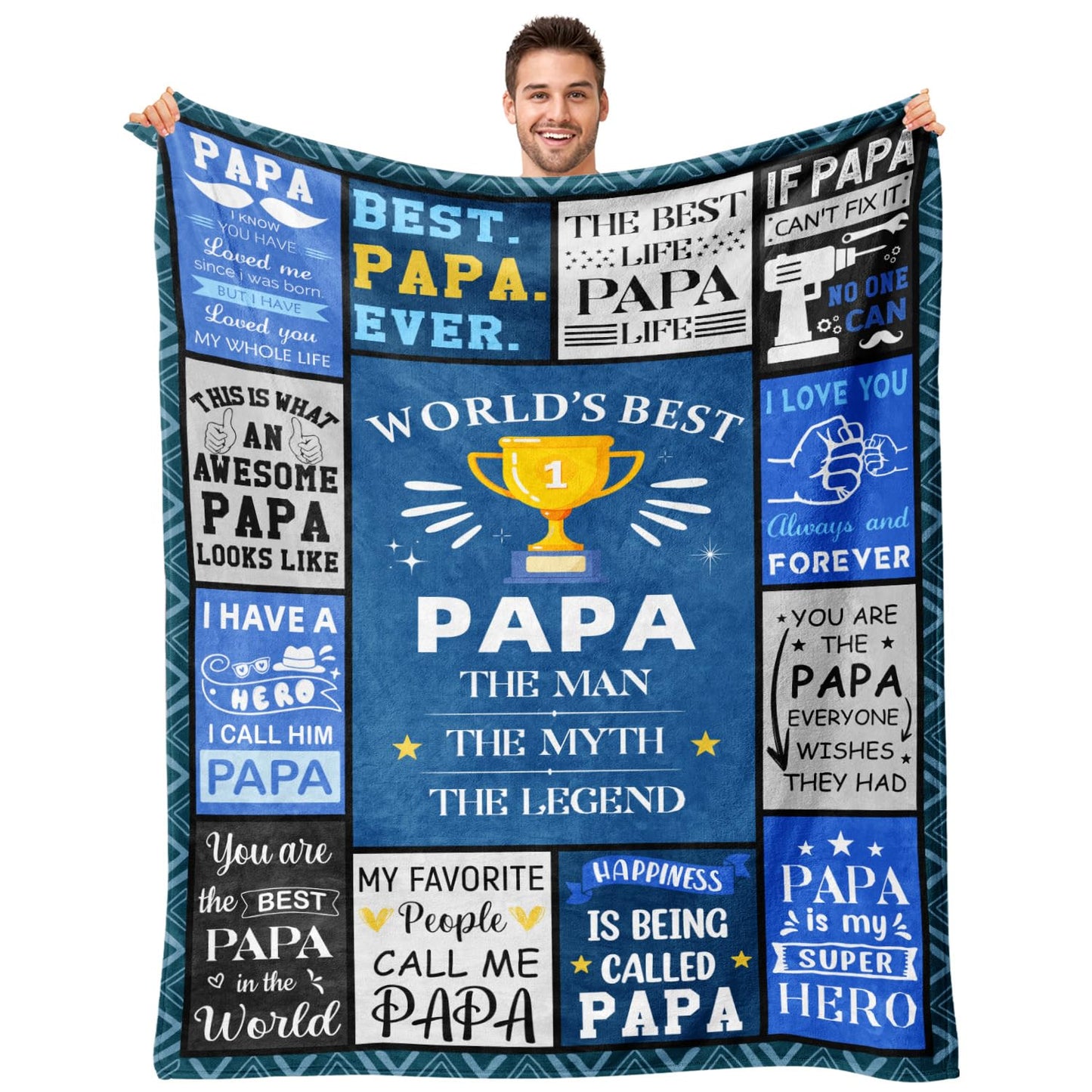 Papa Fathers Day Blanket Gifts - Papas Birthday Gift - Unique Christmas Valentines Day Birthday Gifts for Papa from Grandkids Grandchildren Granddaughter - Best Papas Ever Gift Blanket 50"X60"