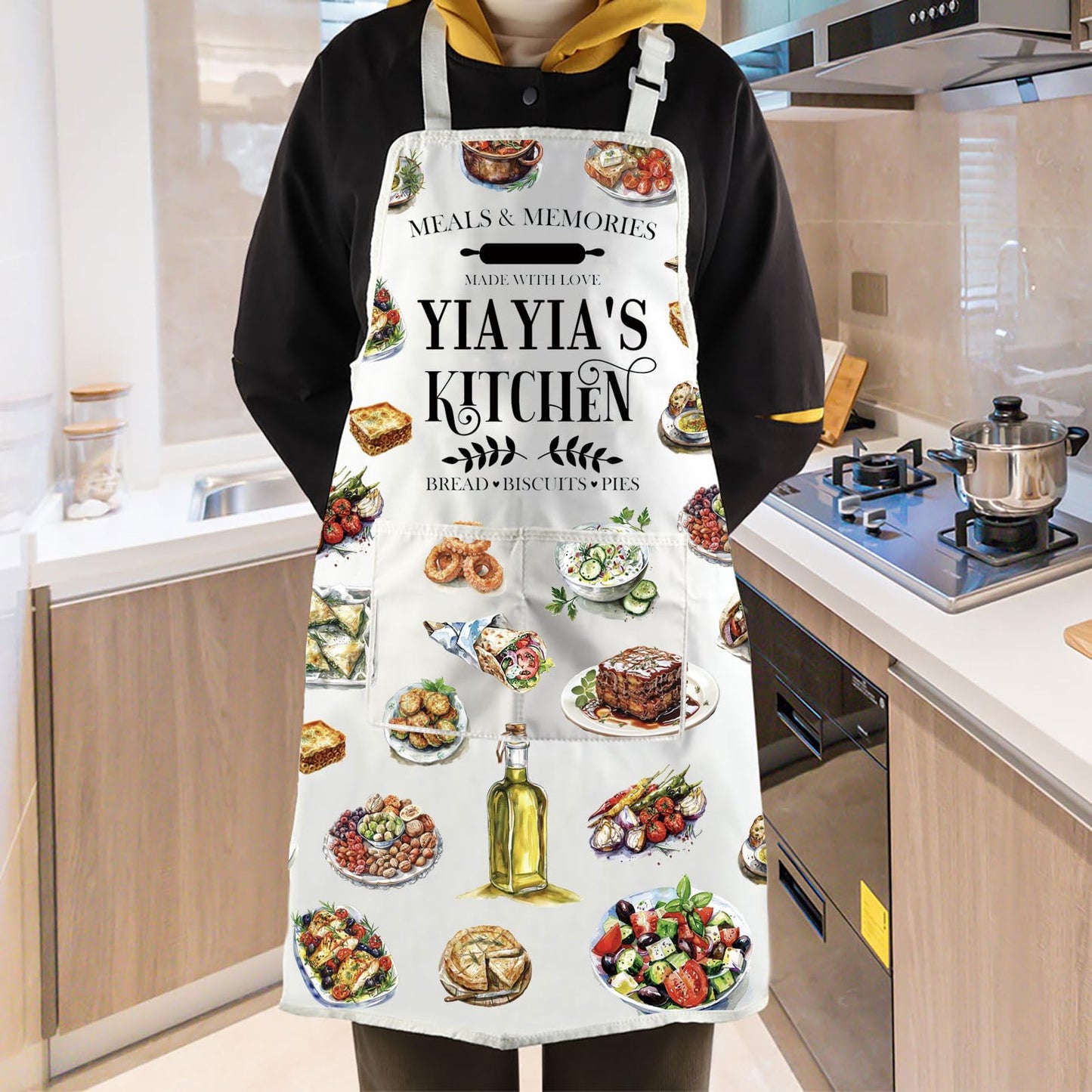 WCGXKO YIAYIA'S Kitchen Apron Yiayia Typography Gift Greek Yiayia Gift Best Yiayia Ever Gift for Grandma