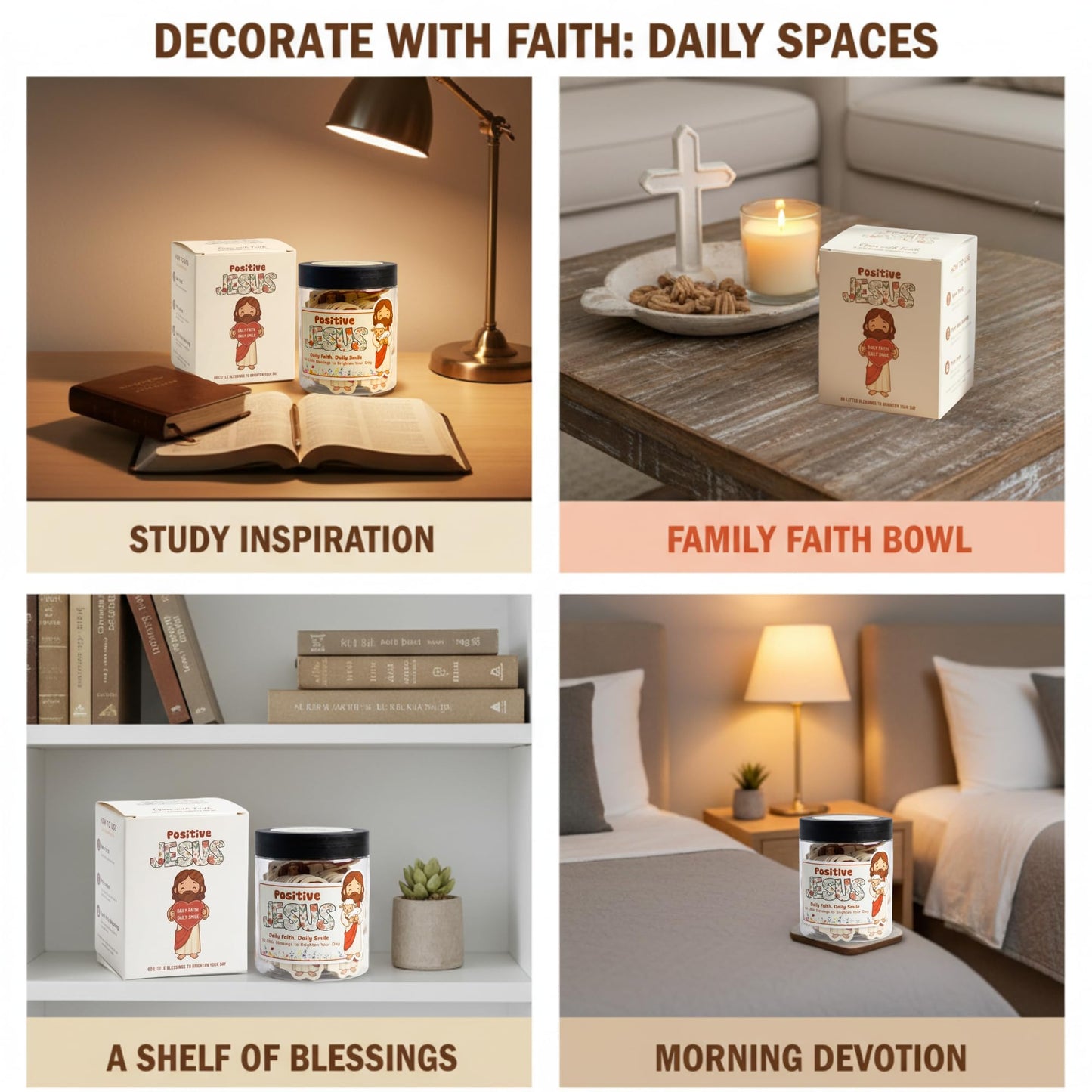 Positive Jesus Jar — 60 Emotional Support Jesus Cards with Bible Verse and Affirmation, Scripture Encouragement for Teen Girls Women, Christian Mothers Day Gift