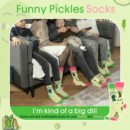 2 Pairs Funny Pickles Socks for Women Men Gifts, Novelty Cotton Dill Crew Socks for Pickle Lovers Stockings Stuffers