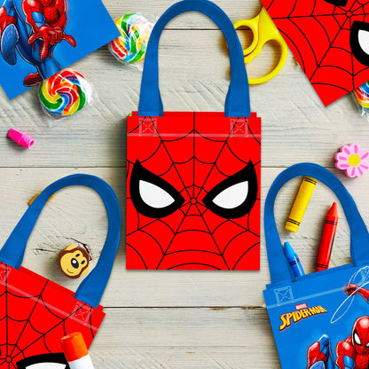 Spiderman Party Favor Bags Set – 12 Pack 8" Marvel Party Goodie Bags for Kids Bulk Reusable Mini Totes | Spiderman Birthday Party Supplies