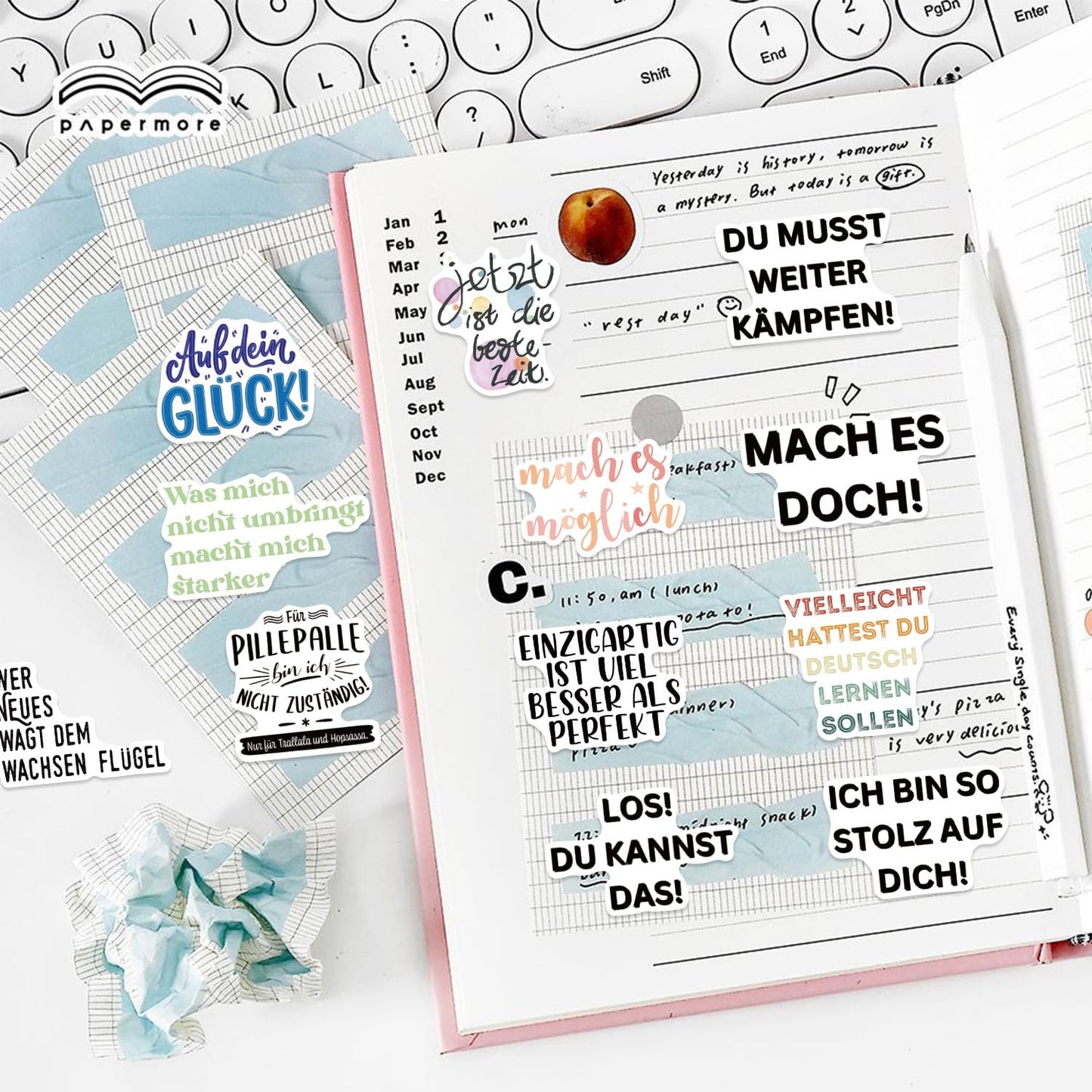 German Motivational Aesthetic Stickers for Teens Adults, 50PCS German Inspirational Quote Waterproof Stickers for Water Bottles Laptop Journal Scrapbook, Teacher Positive Decals for Students