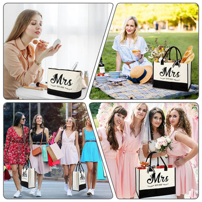 Mrs 2026 Bride Canvas Tote Bag with Makeup Bag, Wedding Gifts for Bridal Shower Bachelorette Party Engagement Honeymoon, Miss to Mrs, Bride to Be Gifts
