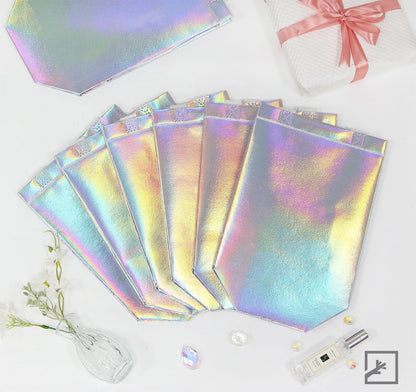 ZIFTY 32PCS Goodie Gift Bags with Handles, Reusable Non-woven Holographic Iridescent Gift Bags Bulk with Tissue Papers for Birthday, Wedding, Easter, Christmas, Holiday Party Favors 8W x 4L x 10H