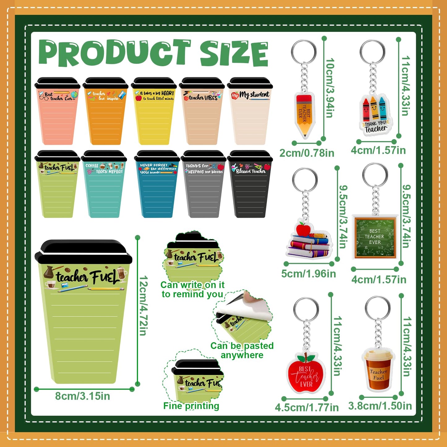 30 Set/90 Pcs Teacher Appreciation Gifts Bulk Include 30 Coffee Cup Sticky Notes 30 Teaching Keychains 30 Teachers Appreciation Pens for School Classroom Teaching Day Graduation End of Year Gifts