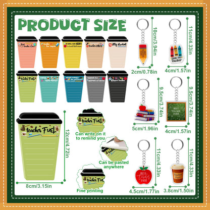 30 Set/90 Pcs Teacher Appreciation Gifts Bulk Include 30 Coffee Cup Sticky Notes 30 Teaching Keychains 30 Teachers Appreciation Pens for School Classroom Teaching Day Graduation End of Year Gifts