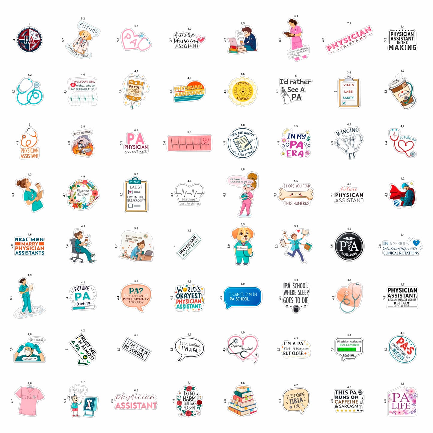 100Pcs Physician Assistant Stickers for Laptop, Water Bottle - PA Stickers - Funny Physician Assistant Gifts, Party Decoration- Medical Decals - Gift for Women & Men