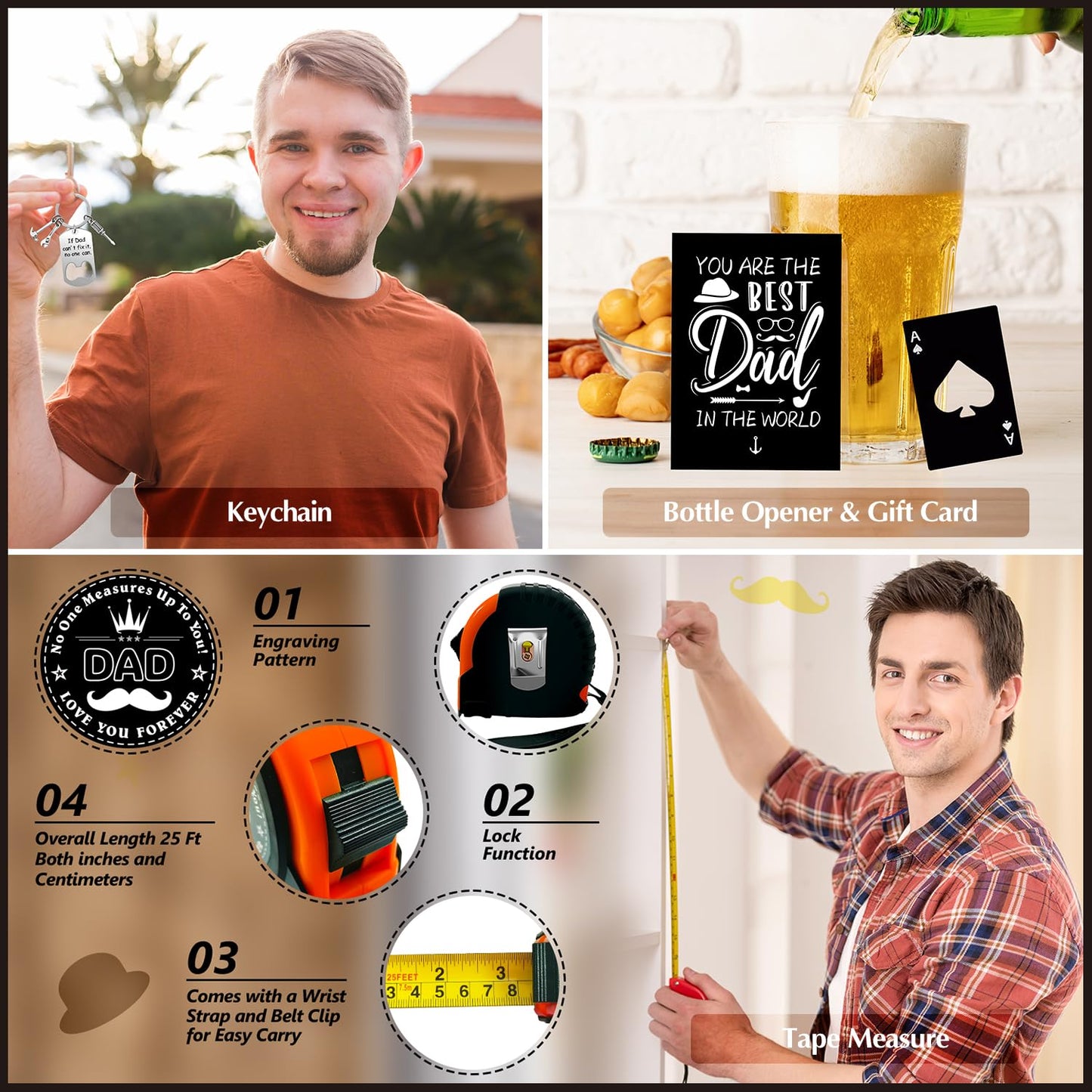 14 Pcs Dad Gifts, Unique Best Father Ever Gift with 11 Oz Dad Juice Whiskey Glass 4 Whiskey Stones Coaster Apron Hat Sock Tape Measure Keychain, Birthday Father's Day Christmas Gift for Papa, Husband