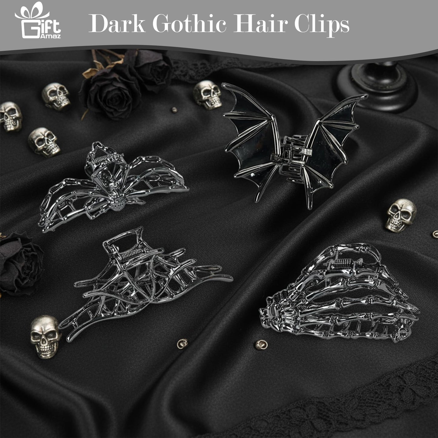 Giftamaz Gothic Gifts for Women - 12 PCS Witchy Gifts Goth Accessories with Hair Clips, Witch Canvas Tote Makeup Bag, Spooky Gifts Basket Witchy Skull Gift Box for Girls Teens Friend Gothic Lovers