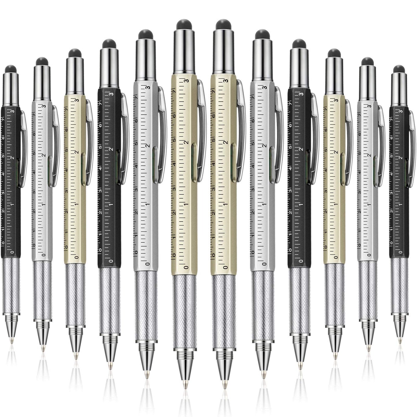 Honoson 30 Pcs Father's Day Multi Tool Pens Gift Pen Bulk for Men 6-in-1 Multitool Pen with Ruler, Level Gauge, Ballpoint, Stylus, Screwdrive Multifunction Birthday Gifts (Multi Color)
