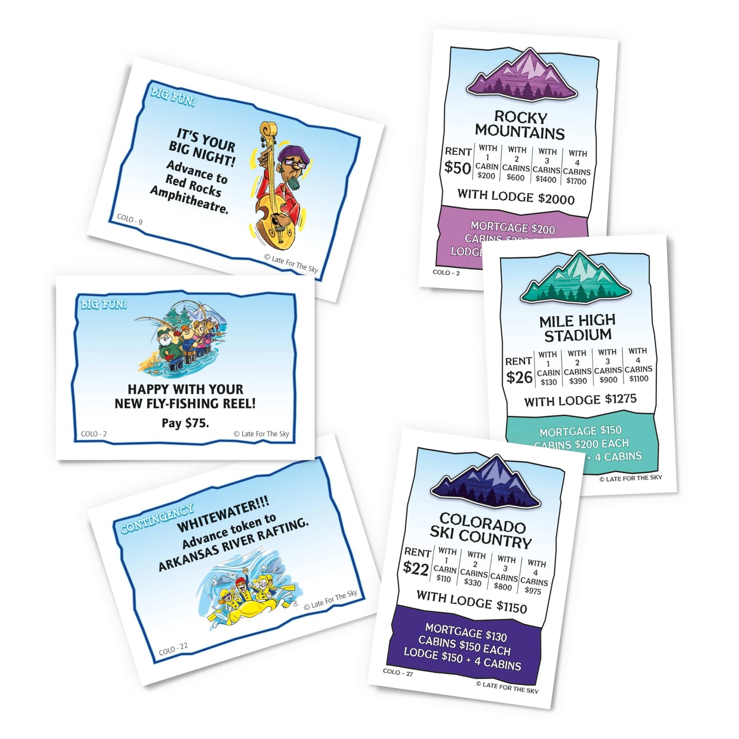 Late for The Sky Colorado-Opoly Board Game – Colorado Travel Family Game Night, Property Trading Strategy Fun, Made in USA, 2-6 Players Ages 8+, Souvenir Gift
