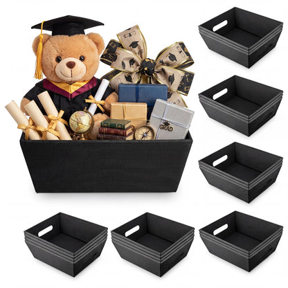 Fainne 20 Pcs Graduation Gift Baskets 10" x 8" Empty Kraft Cardboard Baskets with Handles Bulk Empty Gift Trays Containers for Wedding Graduation Easter Basket Stuffer Decor(Black)