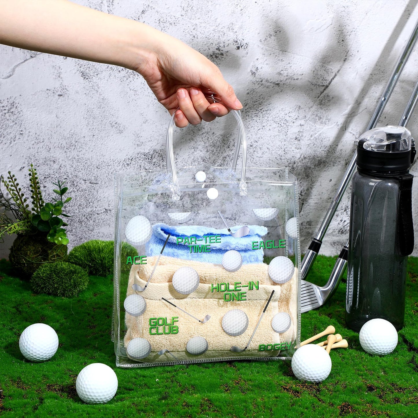 Aliceset 20 Pcs Golf Party Clear Goodie Bag with Handles Golf Snack Treat Bags for Team Masters Themed Party Game Tournament Supplies Birthday Gifts Decorations, 8 x 8 x 3.15 Inch
