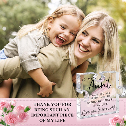 LukieJac Aunt Gifts - Unique Acrylic Puzzle-Shaped Plaque Desk Decoration for Aunt's Birthday, Christmas, Wedding, Mother's Day