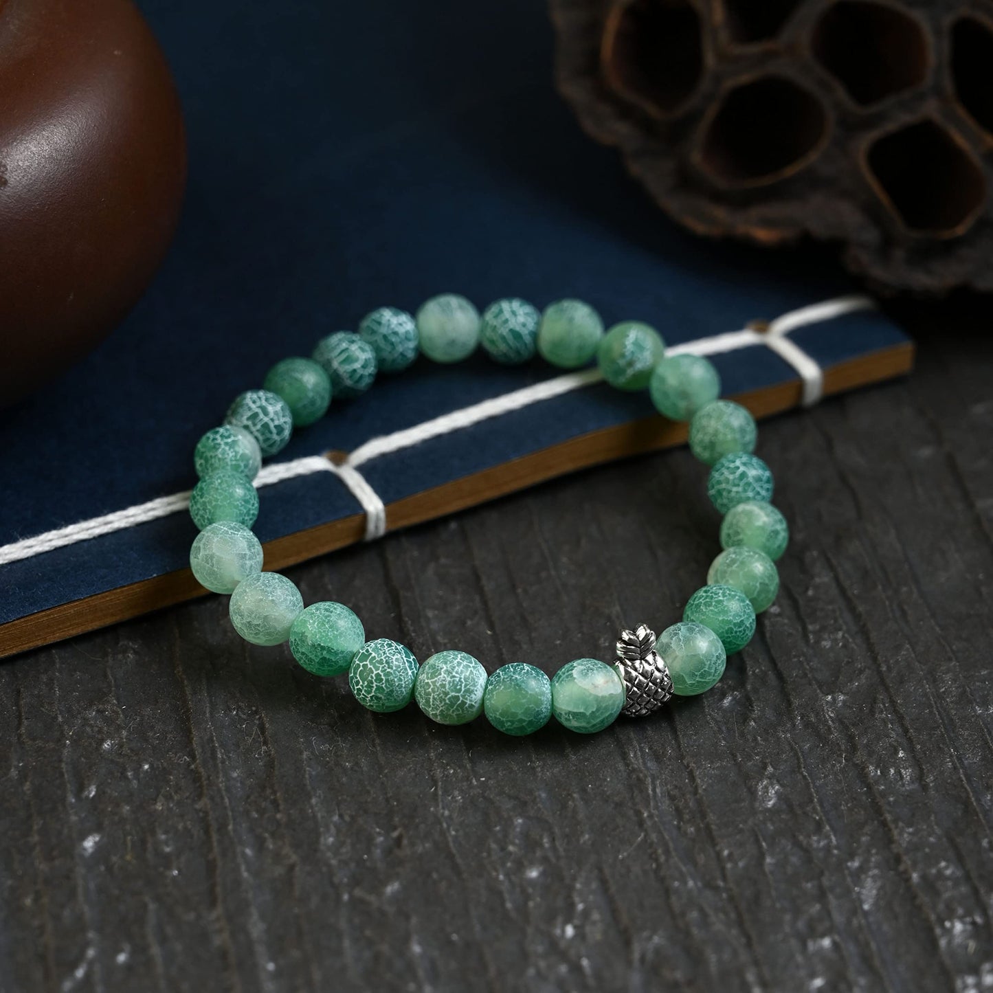 Softones 8mm Beaded Pineapple Bracelets for Women Men Best Friend Bracelet Stretch Charm Bracelets Gifts