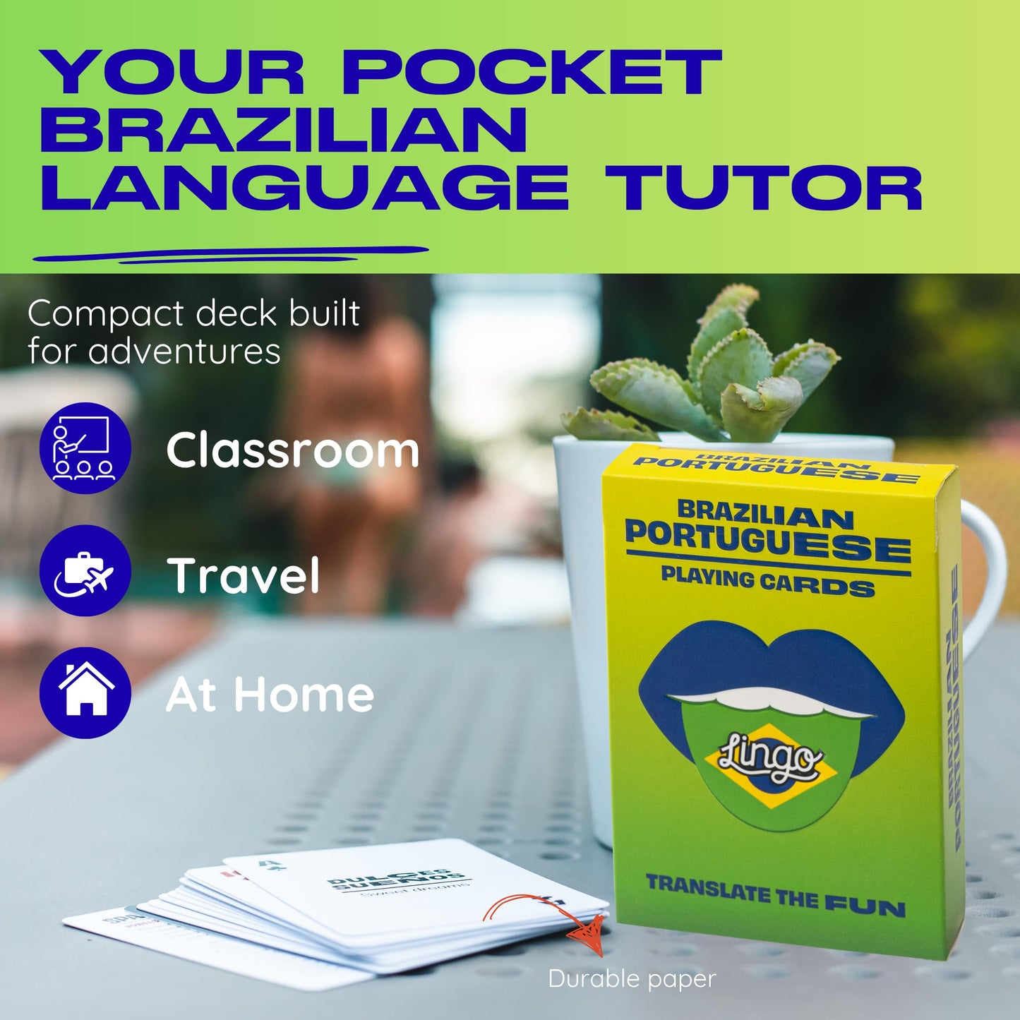 Brazilian Portuguese Lingo Playing Cards | Travel Flashcards | Learn Brazilian Vocabulary in A Fun & Easy Way | 52 Essential Translations