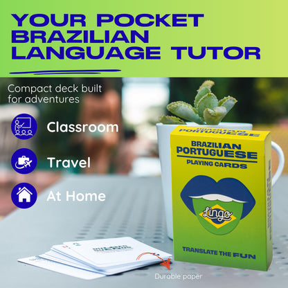 Brazilian Portuguese Lingo Playing Cards | Travel Flashcards | Learn Brazilian Vocabulary in A Fun & Easy Way | 52 Essential Translations