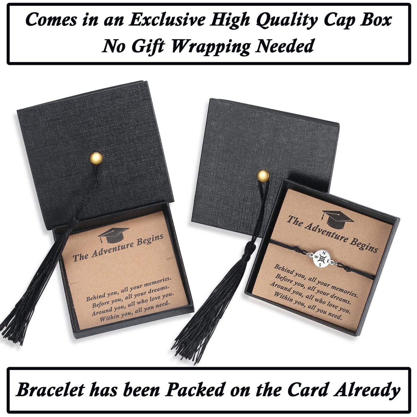 SAM & LORI Unique Grad Cap Box 2026 Graduation Gifts for Her/Him - Adjustable Unisex Bracelet for Primary/Middle School/High School/College Grads