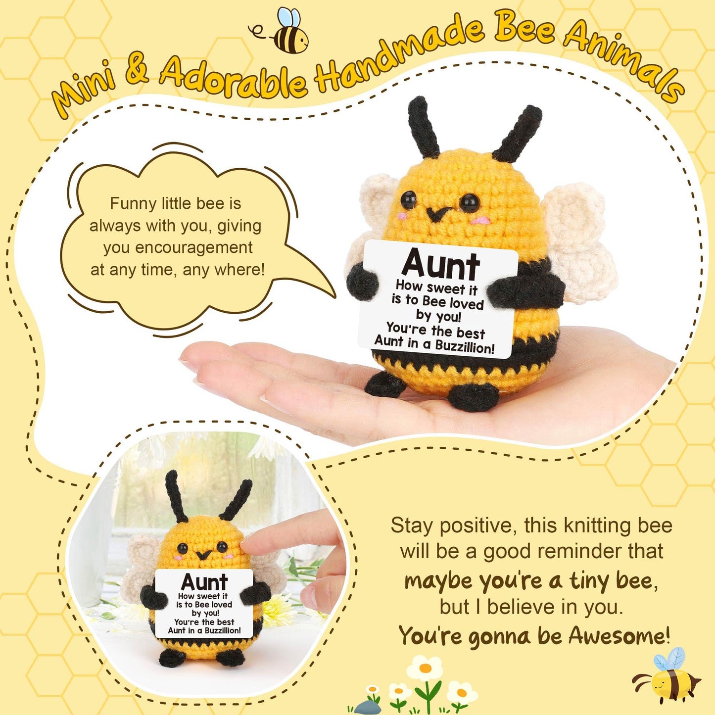 LEJIAJINW Aunt Gifts, Gift for Aunt Mothers Day Valentines Birthday, from Niece Nephew, Mother's Day for Auntie Best Aunts Ever Gifts Mini Easter Basket Stuffer Handmade Crochet Bee