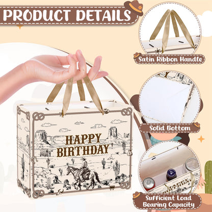 Innovoscape Cowboy Birthday Gift Bag for Boys Men Western Rodeo Happy Birthday Gift Bag with Wrapping Paper Card Large Wild West Horse Gifts Bag for Cowboy Bday Decorations Party Favors Supplies