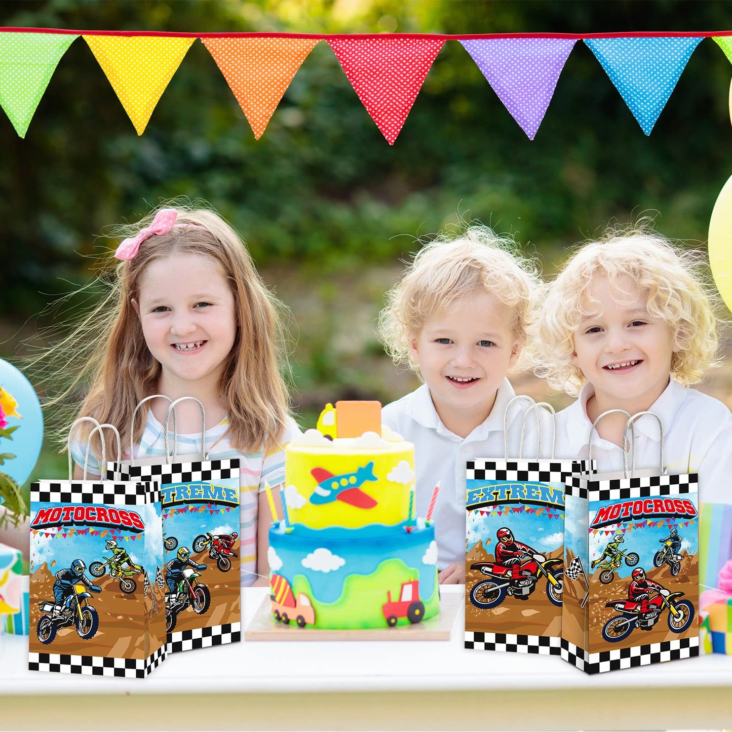 gisgfim 16pcs Dirt Bike Party Gift Treat Bag Dirt Bike Theme Party Decorations Candy Goodie Favor Bags with Handle Dirt Bike Birthday Party Baby Shower Supplies for Boys