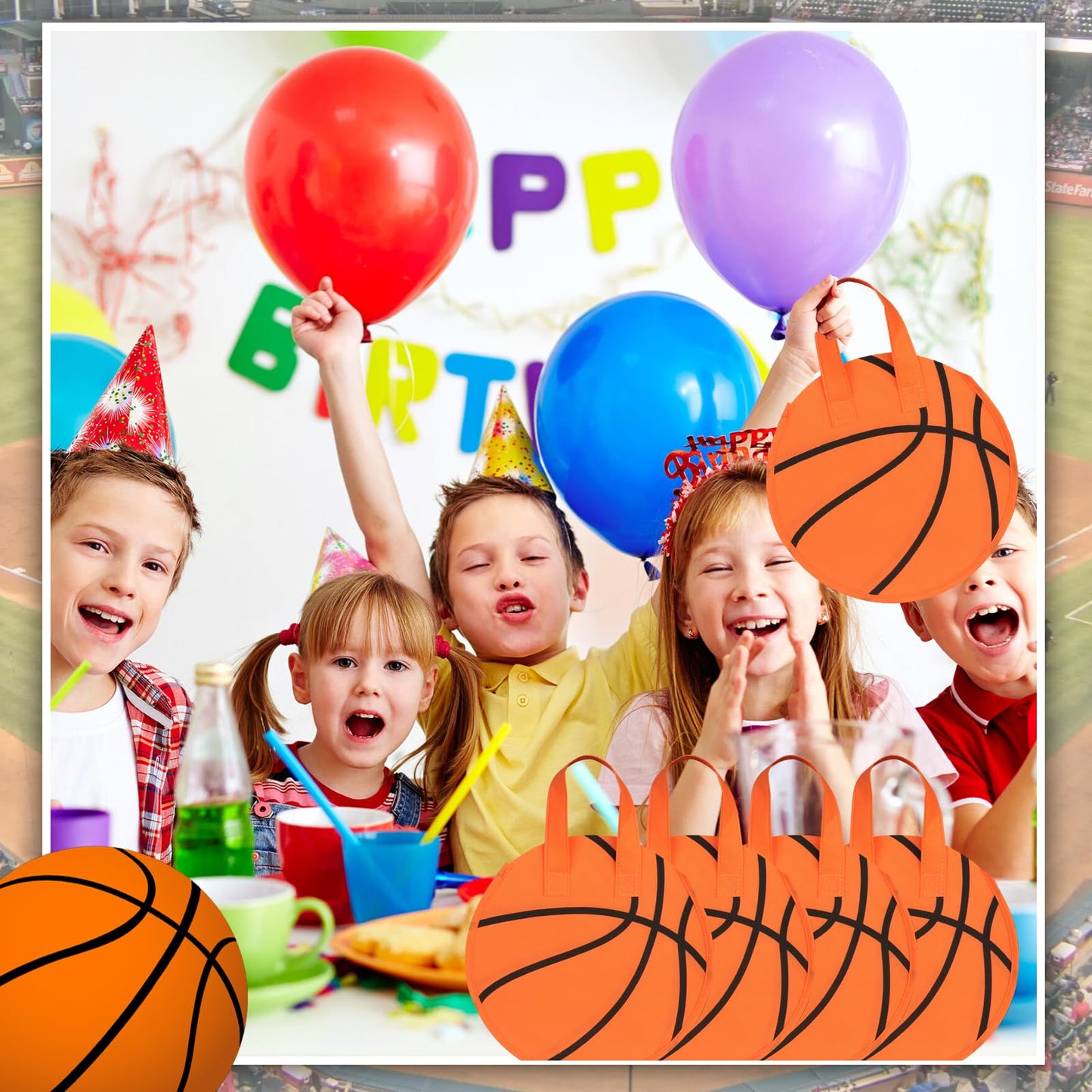 KERINGO 16 PCS Basketball Party Favor Bags Ball Themed Goodie Candy Snacks Bag Basketball Gift Bags Non Woven Gift Bags for Kids Adults Sport Party Supplies