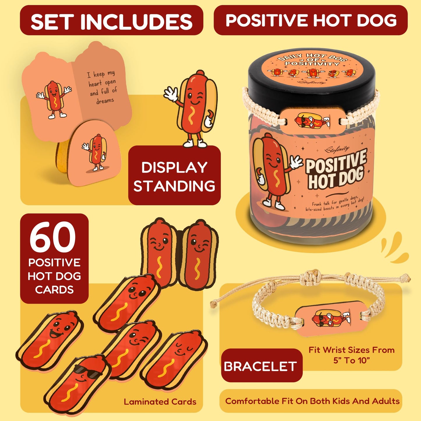 Stofinity Emotional Support Hot Dogs Gifts - Funny White Elephant Gifts For Teen Girl Trendy Stuff, Positive Affirmations Cards For Women Birthday, Hotdog Card For Christmas Basket Gift