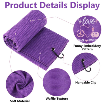 3 Pcs Bowling Towel Soft Embroidered Towels with Grommet Funny Bowling Ball Towel Absorbent Hand Towels Accessories Fans Birthday Xmas Gift for Women Sport Player Fitness Lovers Gift, 16 x 24 Inches