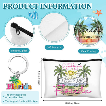 Landical 6 Sets Florida Souvenir Gifts Include 6 Pcs Florida Cosmetic Bag and 6 Pcs Metal Keychain for Women Traveler Christmas Party Gifts