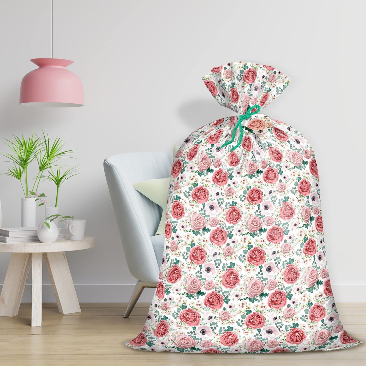 WRAPAHOLIC 56" Large Plastic Gift Bag - Pink Floral Jumbo Bike Bag Gift Wrap for Birthdays, Mother's Day, Wedding, Baby Shower, Parties, or Any Occasion - 56" H x 36" W
