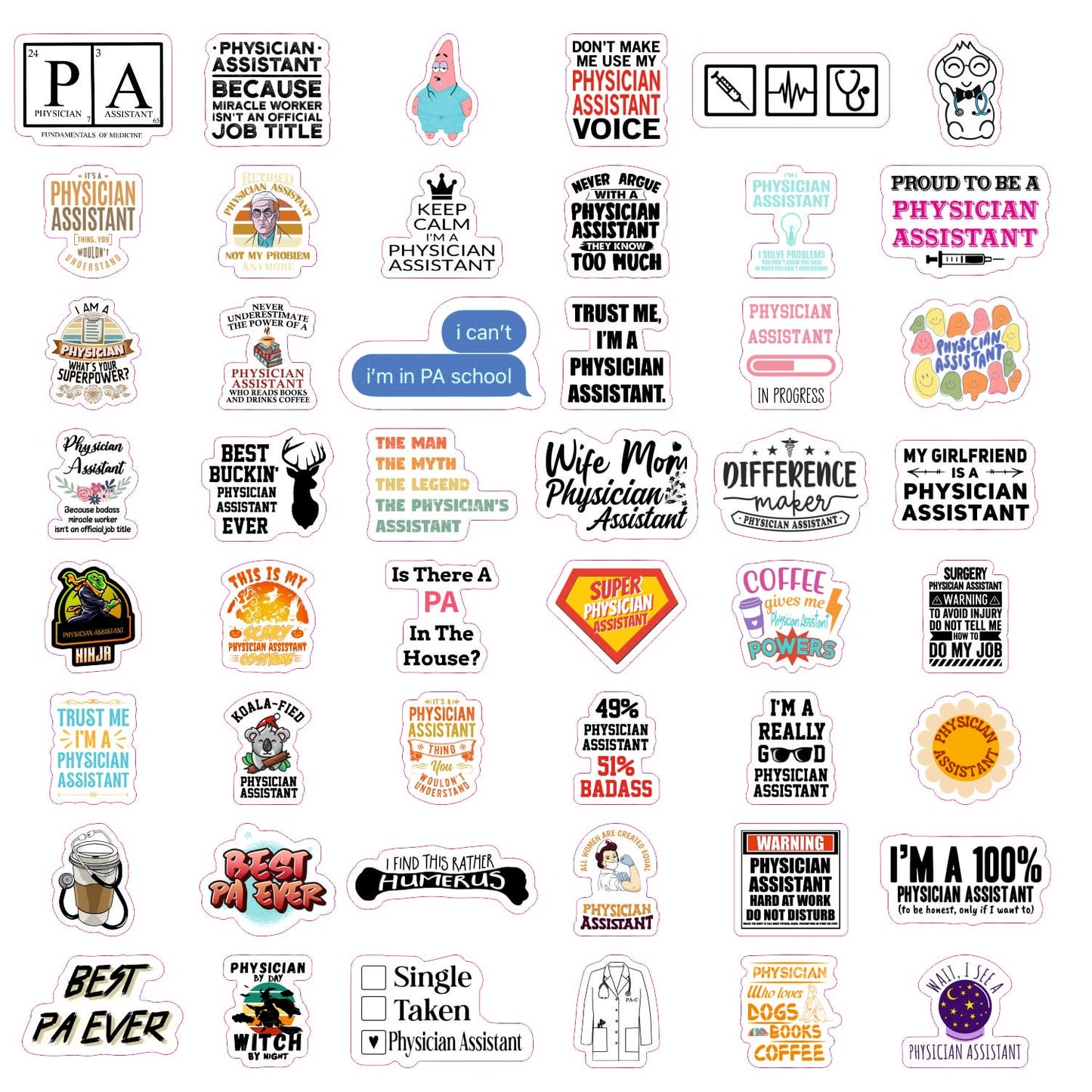 BulbaCraft 100Pcs Physician Assistant Laptop Stickers, PA Stickers, PA Week Gifts, Physician Assistant Student Presents, Gifts for Women & Men