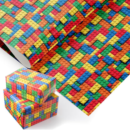 PlandRichW Building Blocks Wrapping Paper for Boys Girls - 4 Large Folded Sheets, 40"x 28" Colorful Building Bricks Design Gift Wrap for Kids Birthday, Toys, Baby Shower